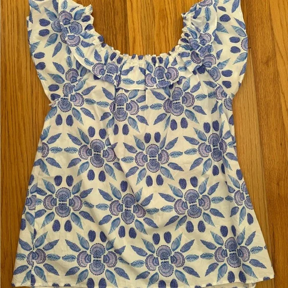 Hill House Home Augustine Off Shoulder Top Blue Shell Mosaic Size S 100% cotton - Picture 3 of 4